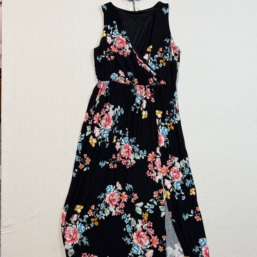 Papermoon Black Maxi Dress with Pink and Blue Floral Pattern